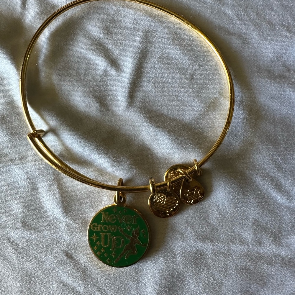 Alex & Ani Gold Expandable Charm Bangle Bracelet with Green Enamel Pendant
